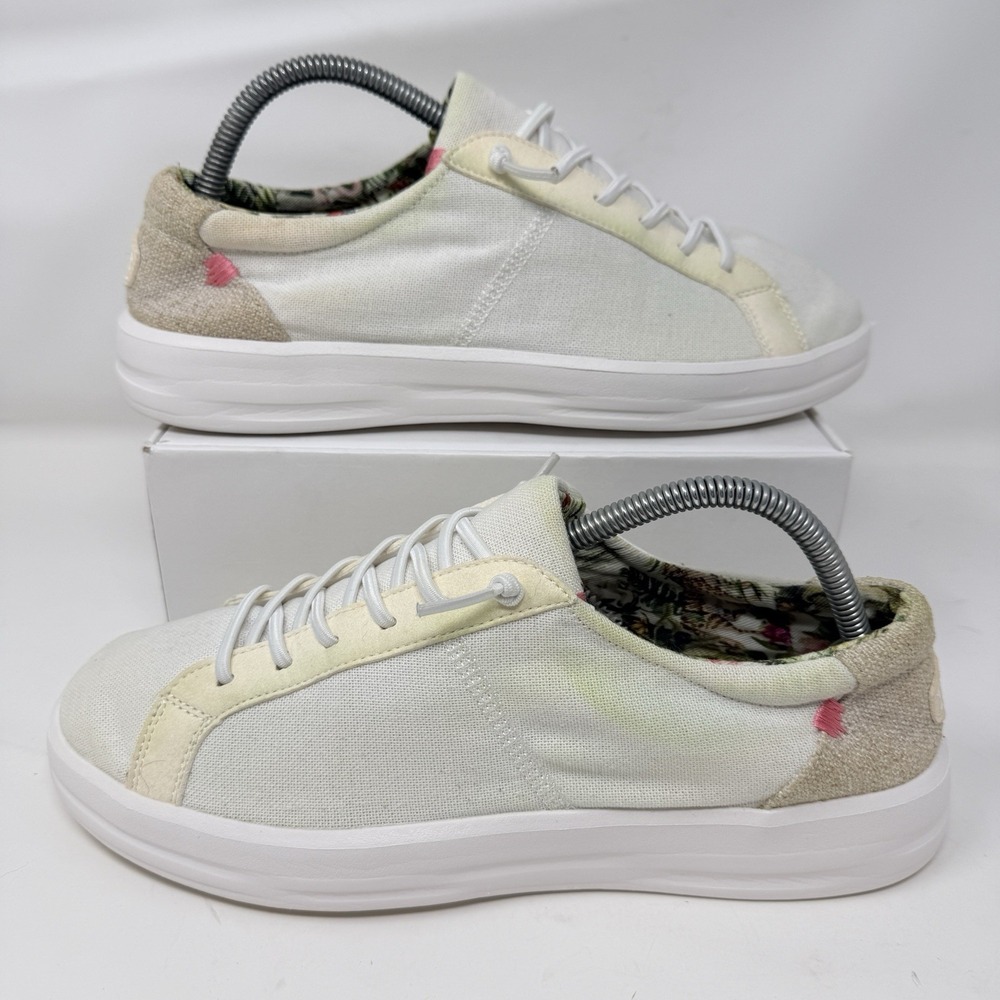Hey Dude Karina Coconut White Floral Slip On Sneakers Shoes Women's 10 Casual